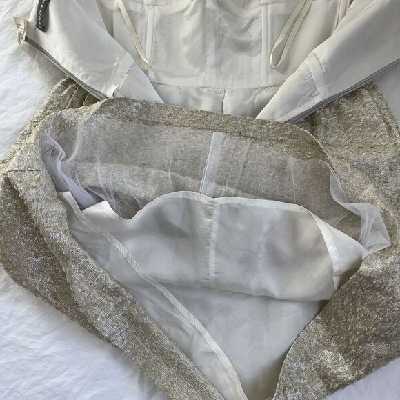 Camilla And Marc Metallic Bustier Mini Dress Size 6 Champagne Gold Tulip Party - Picture 11 of 13